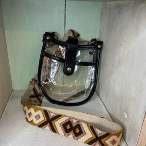 Clear Mini Crossbody Bag Transparent Purse Woven Strap Boho Concert Stadium Bag